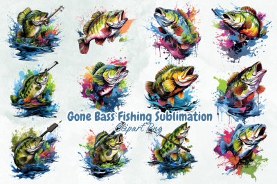 Gone Bass Fishing Sublimation Clipart