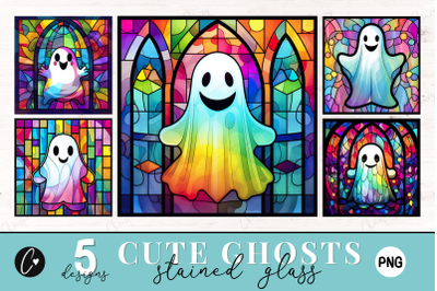 Stained Glass Cute Ghosts PNG