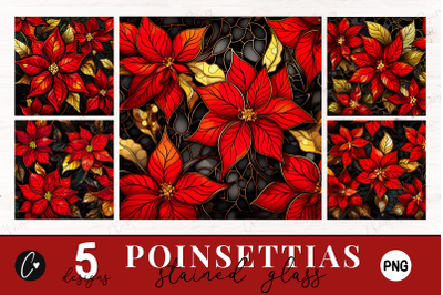 Stained Glass Red Christmas Flowers PNG