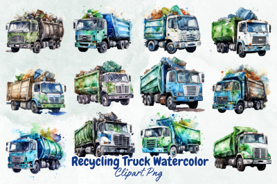 Recycling Truck Watercolor Clipart