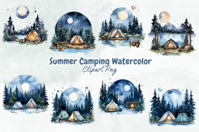 Summer Camping Watercolor Clipart