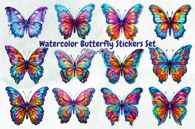 Watercolor Butterfly Stickers Set