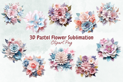 3D Pastel Flower Sublimation Clipart