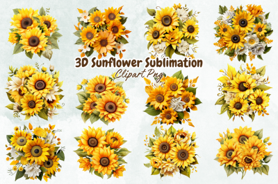 3D Sunflower Sublimation Clipart Bundle