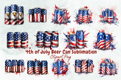 4th of July Beer Can Sublimation Clipart