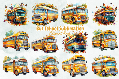 Bus School Sublimation Clipart Bundle