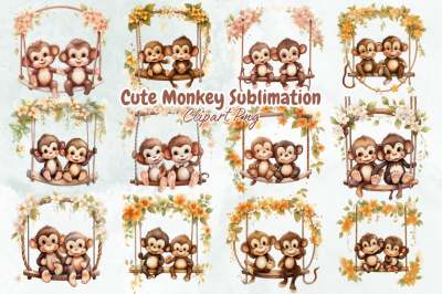 Cute Monkey Sublimation Clipart Bundle