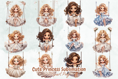 Cute Princess Sublimation Clipart Bundle