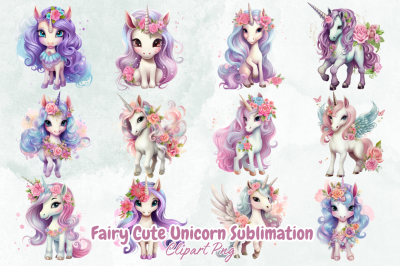 Fairy Cute Unicorn Sublimation Clipart