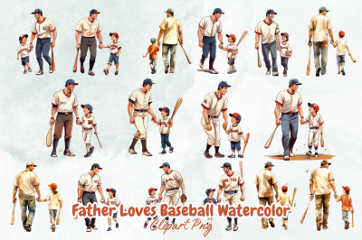 Father Loves Baseball Watercolor Clipart