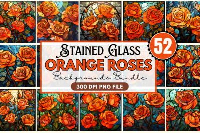 Stained Glass Orange Roses Backgrounds