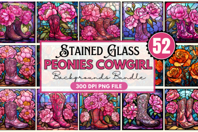 Stained Glass Pink Peonies Cowgirl Boots Backgrounds Bundle