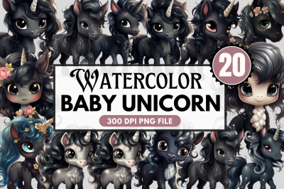 Cute Black Unicorn Clipart