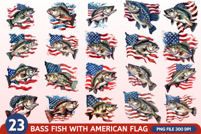 Bass Fish with American Flag Sublimation