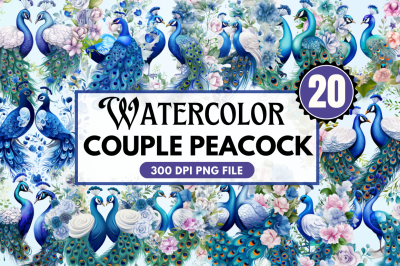 Couple Peacock Heart Sublimation Clipart