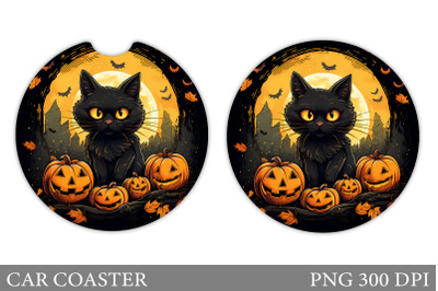 Black Cat Pumpkin Car Coaster. Halloween Car Coaster Design