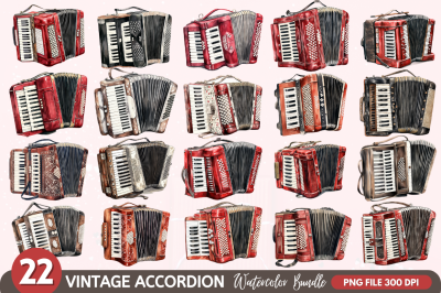 Vintage Accordion Watercolor Clipart