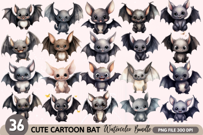 Cute Cartoon Bat Watercolor