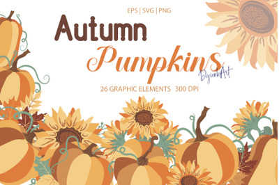 Autumn Pumpkins Sunflowers Clipart