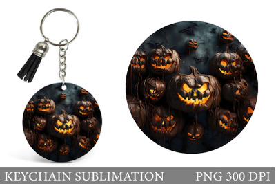 Halloween Keychain Design. Scary Pumpkin Round Keychain