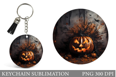 Halloween Scary Pumpkin Round Keychain Design