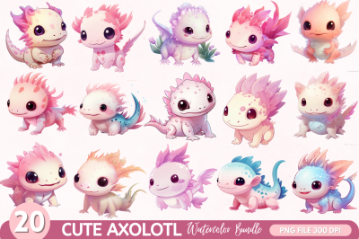 Cute Axolotl Sublimation Clipart Bundle