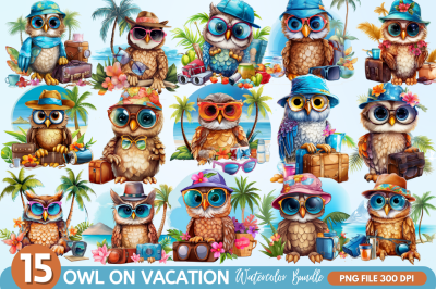 Owl on Vacation Sublimation Clipart