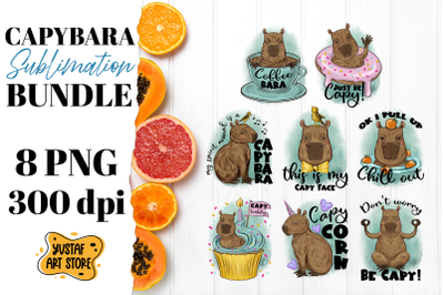 Cute capybara sublimation bundle. 8 design with quote