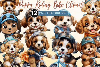 Puppy Riding Bike Sublimation Clipart