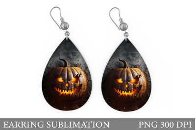 Scary Pumpkin Teardrop Earring. Halloween Earring Design