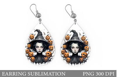 Witch Earring Sublimation. Halloween Teardrop Earring Design