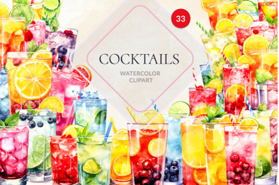 Watercolor Cocktails Clipart