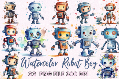 Robot Boy Watercolor Sublimation Clipart