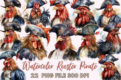 Rooster Pirate Watercolor Sublimation