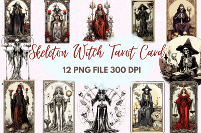 Skeleton Witch Tarot Card Clipart