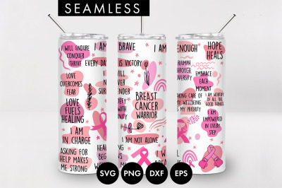 20oz Breast Cancer Affirmations Skinny Tumbler SVG PNG