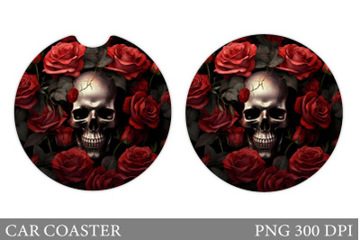 Skull Car Coaster Design. Skull and Rose Car Coaster