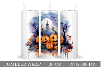 Scary Pumpkin Watercolor Tumbler. Halloween Tumbler Wrap