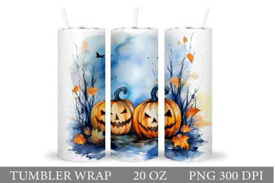 Scary Pumpkins Tumbler Design. Halloween Watercolor Tumbler