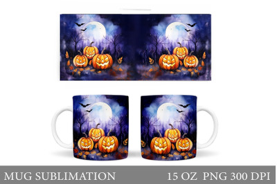Scary Pumpkins Watercolor Mug. Halloween Mug Wrap Design