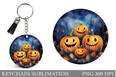 Cute Pumpkin Keychain Design. Halloween Round Keychain