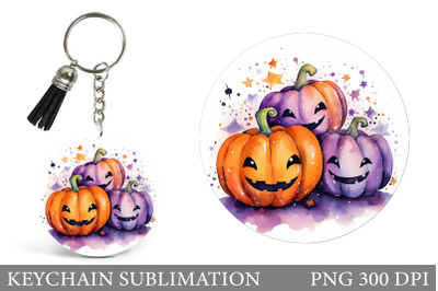 Cute Pumpkin Round Keychain. Cute Halloween Keychain Design