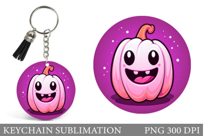 Pink Pumpkin Keychain Design. Cute Halloween Keychain