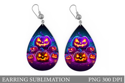 Neon Pumpkins Earring. Scary Halloween Earring Design
