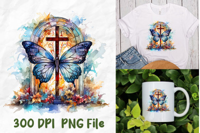 Jesus Stained Glass Art Butterfly Cross