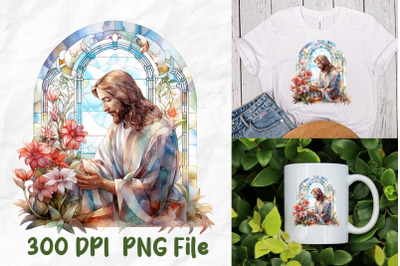 Jesus Stained Glass Christian Flowers