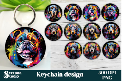 Rainbow dog keychain sublimation bundle | Animal keyring PNG