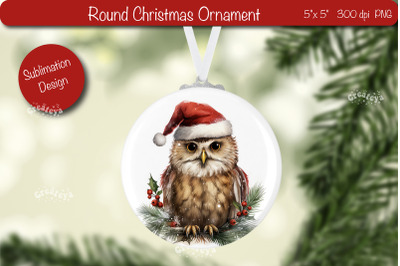 Round Christmas ornament Sublimation Watercolor Owl PNG