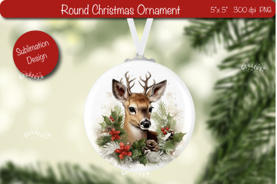 Round Christmas ornament Sublimation Watercolor Baby Animal PNG