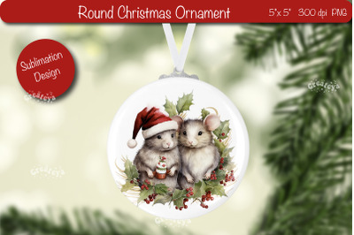 Round Christmas ornament Sublimation Watercolor Baby Animal PNG